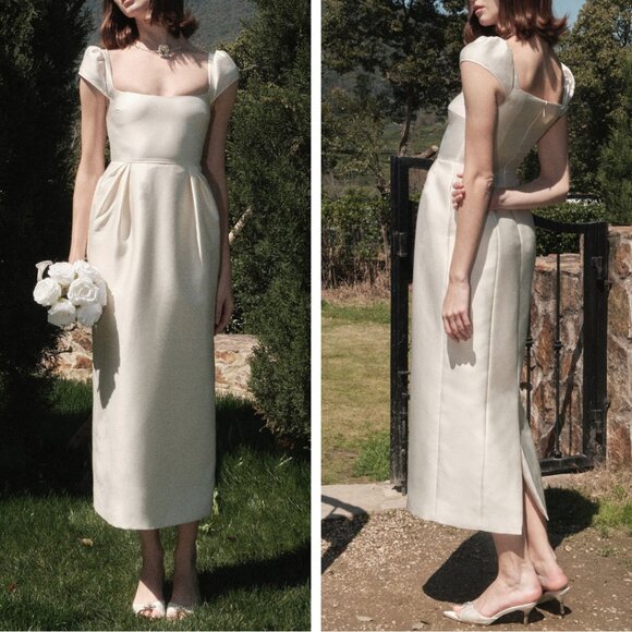 Classic Maison Amory The Bellmont Midi Dress - Ivory Cream Satin Wedding Event - Picture 1 of 13